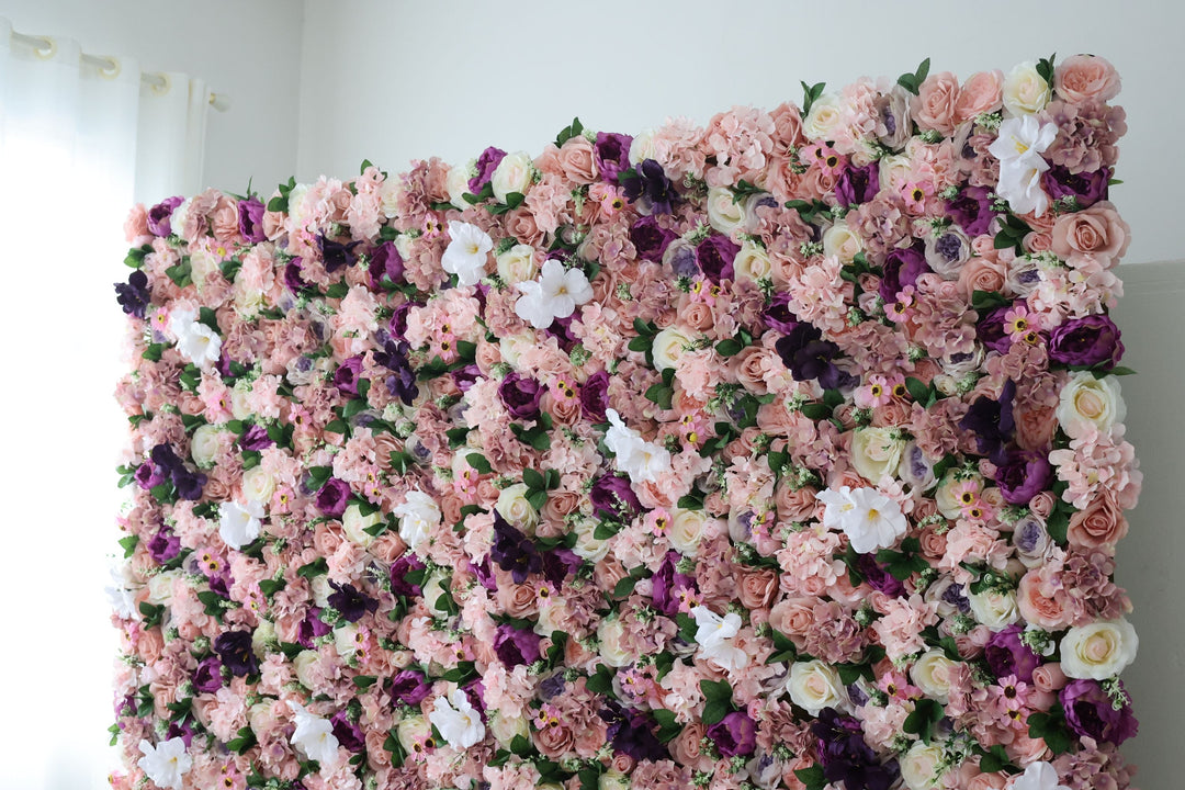 Pink Roses And Hydrangeas And Peonies With Green Leaves, Artificial Flower Wall Backdrop