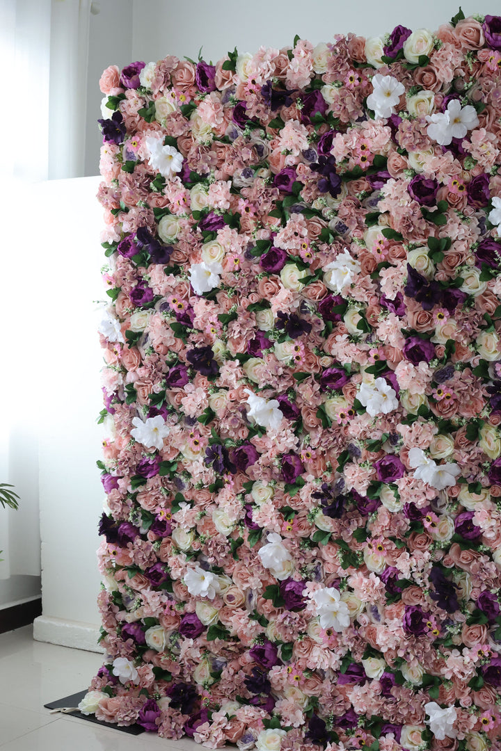 Pink Roses And Hydrangeas And Peonies With Green Leaves, Artificial Flower Wall Backdrop