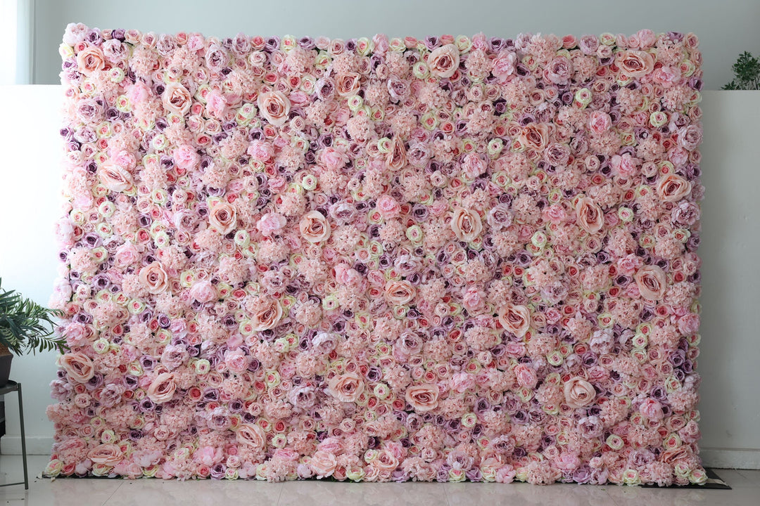 Pink And Purple Roses And Pink Hydrangeas, Artificial Flower Wall Backdrop