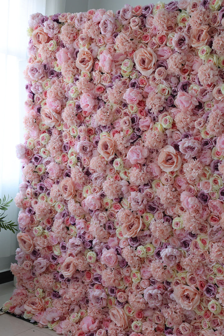 Pink And Purple Roses And Pink Hydrangeas, Artificial Flower Wall Backdrop