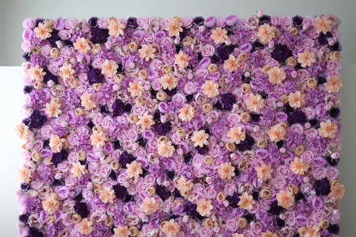 Pink Dahlias And Purple Roses And Hydrangeas, Artificial Flower Wall Backdrop