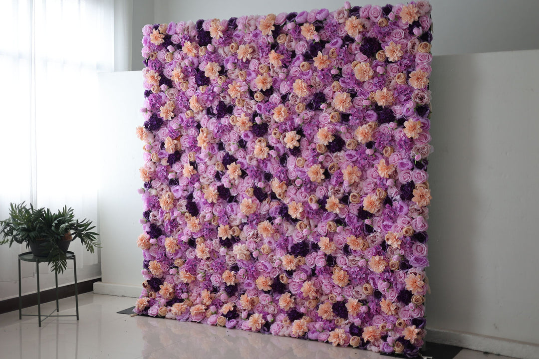 Pink Dahlias And Purple Roses And Hydrangeas, Artificial Flower Wall Backdrop