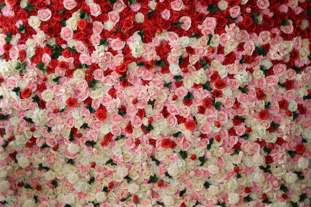 Pink Red Light Yellow Roses And Green Leaves, Artificial Flower Wall Backdrop