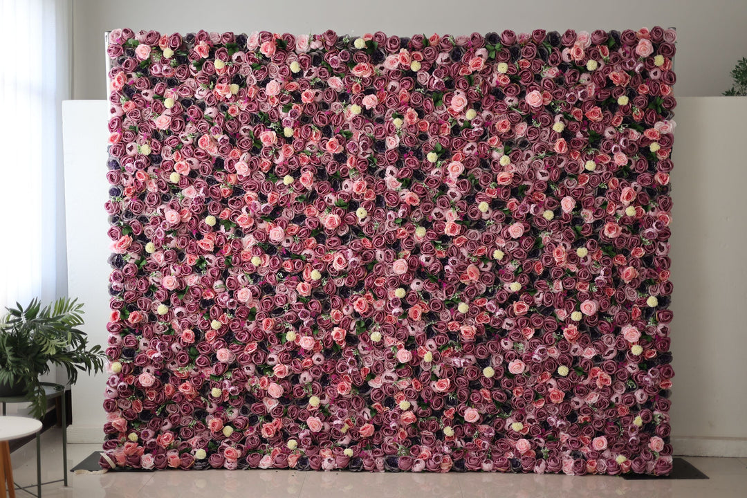 Pink Roses And Peonies And Green Leaves, Artificial Flower Wall, Wedding Party Backdrop