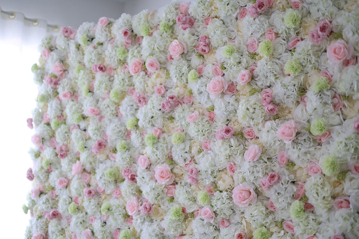 Pink Roses And White Hydrangeas, Artificial Flower Wall, Wedding Party Backdrop