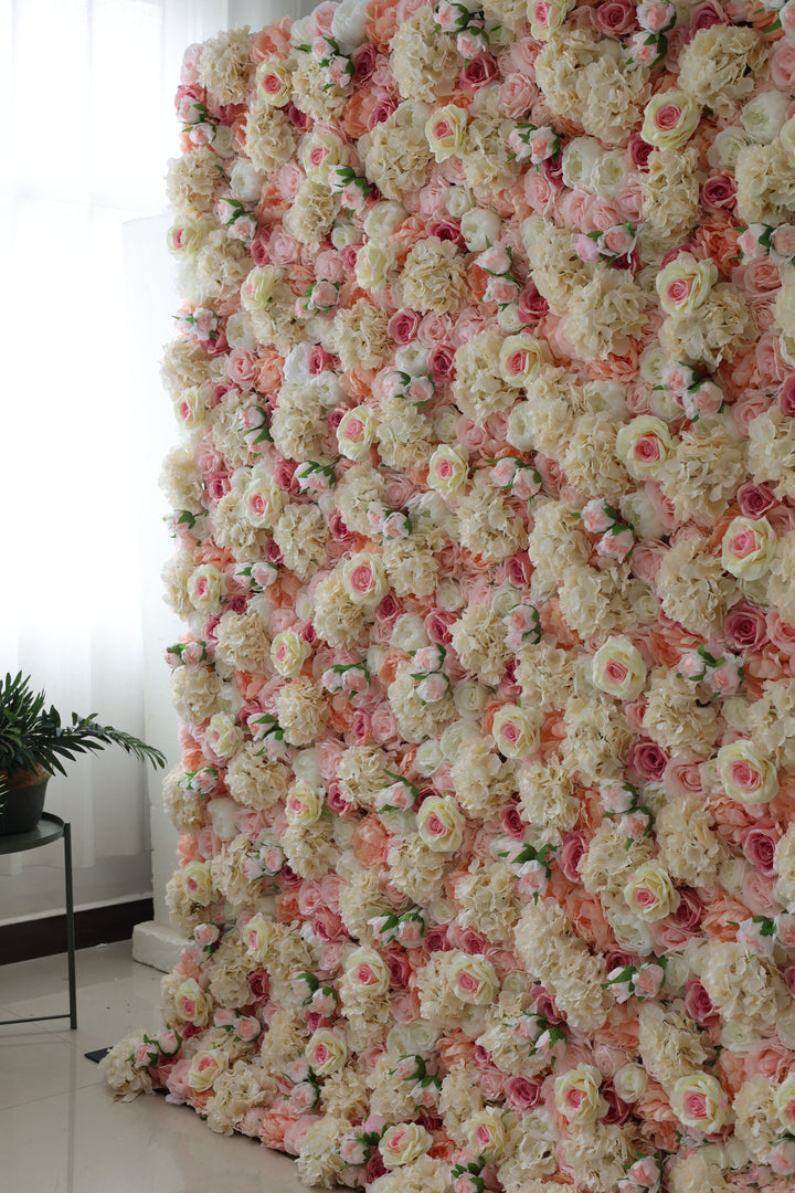 Pink Roses And White Hydrangeas, Artificial Flower Wall, Wedding Party Backdrop