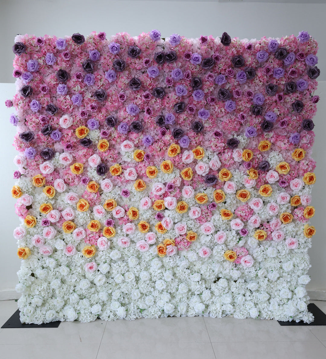 Purple And White Roses Gradient, 3D, Fabric Backing Artificial Flower Wall