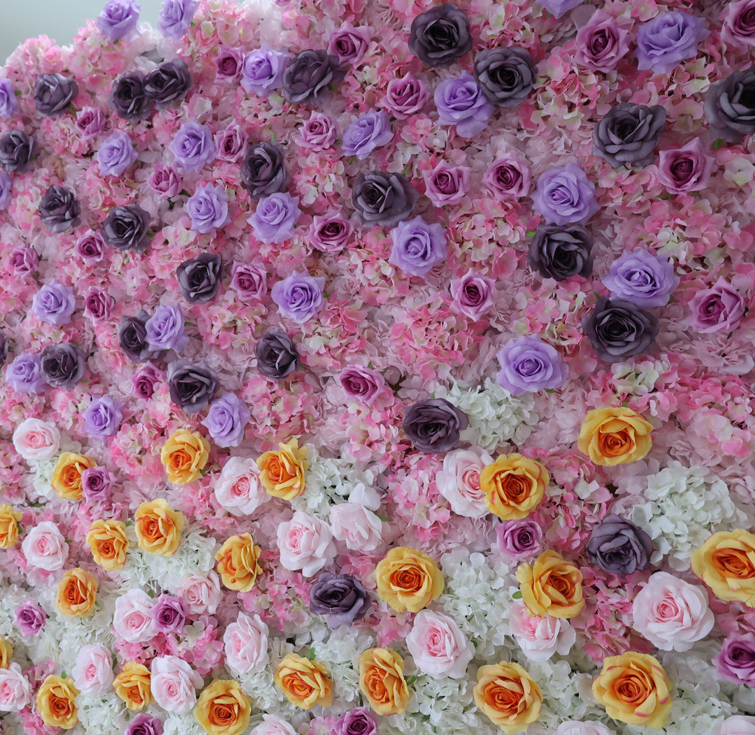 Purple And White Roses Gradient, 3D, Fabric Backing Artificial Flower Wall