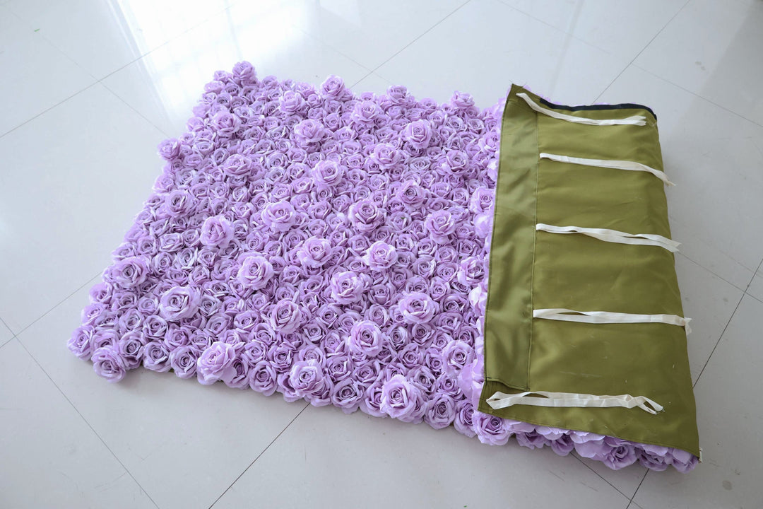 Purple Roses, 3D, Fabric Backing Artificial Flower Wall
