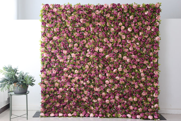 Purple And Pink Peony Flowers And Green Leaves, Artificial Flower Wall Backdrop