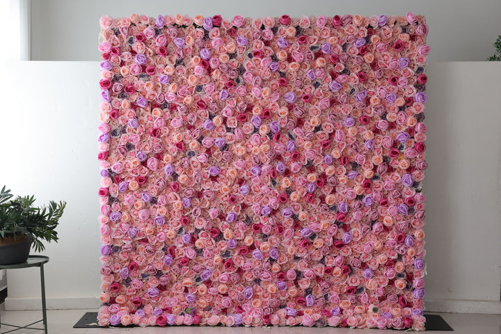 Purple And Rose Roses And Pink Roses And Peonies, Artificial Flower Wall Backdrop