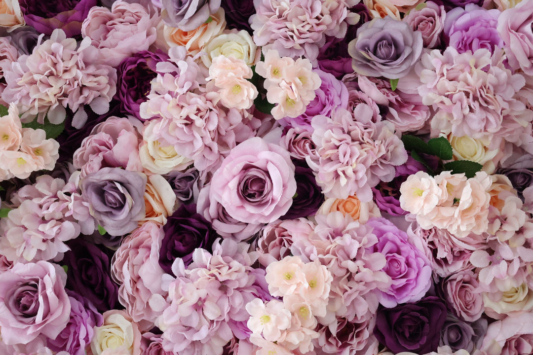 Purple Roses And Hydrangeas And Peonies, Artificial Flower Wall, Wedding Party Backdrop