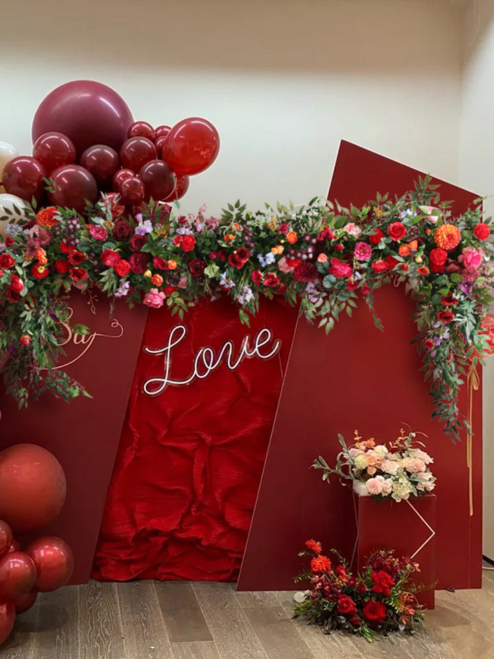 Red & Green Hanging Flowers Vines, Red Artificial Flowers, Diy Wedding Flowers
