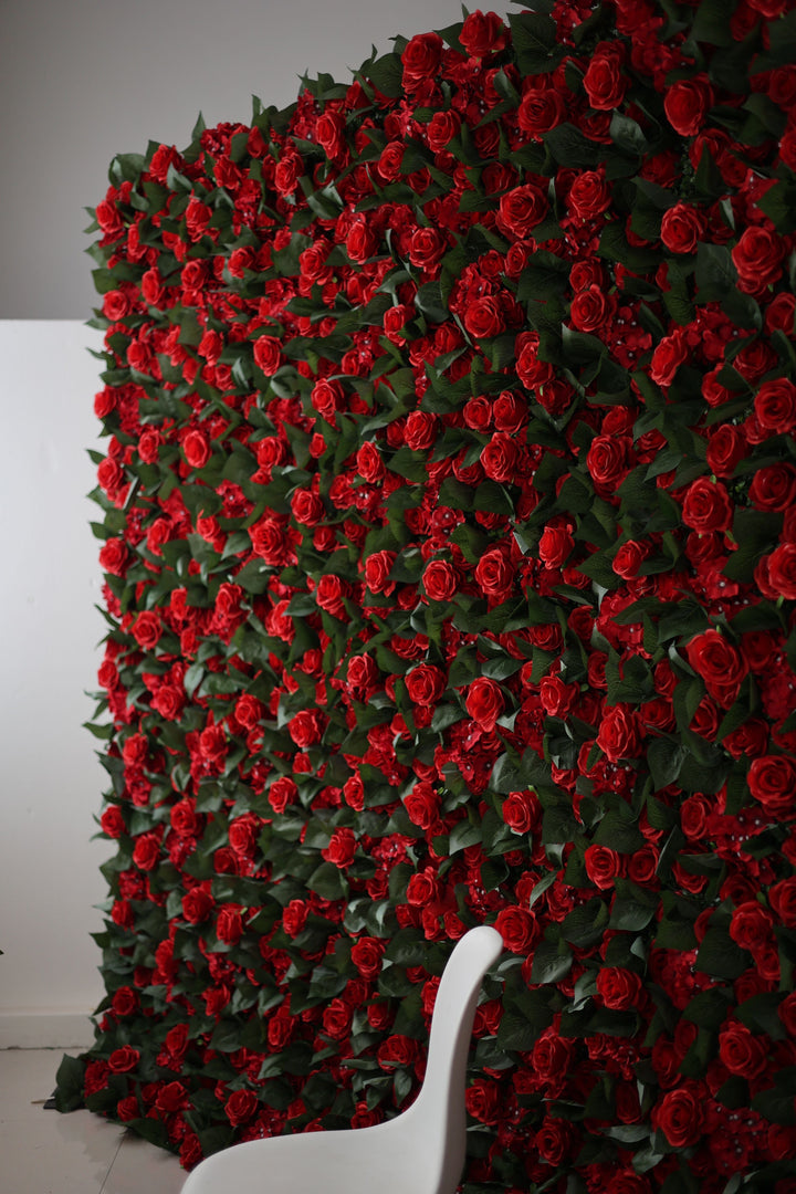 Red Roses And Hydrangeas And Green Leaves, Artificial Flower Wall, Wedding Party Backdrop