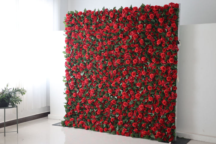 Red Roses And Hydrangeas And Green Leaves, Artificial Flower Wall, Wedding Party Backdrop