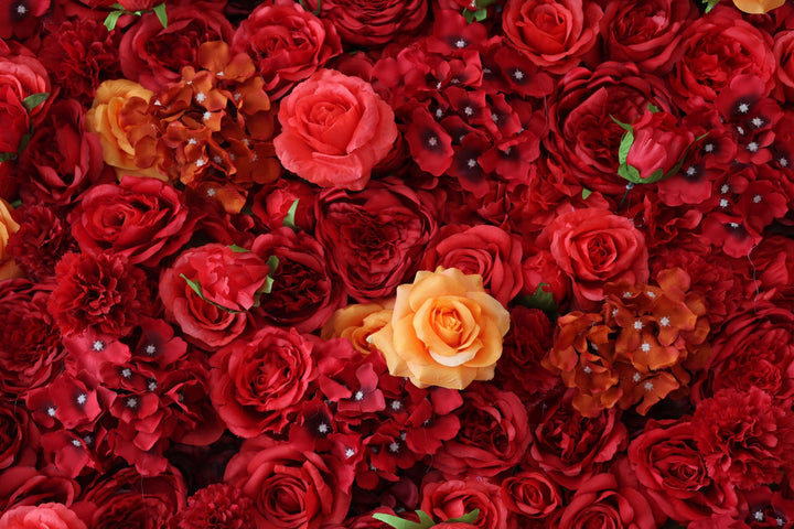 Red Roses And Hydrangeas And Yellow Roses, Artificial Flower Wall, Wedding Party Backdrop