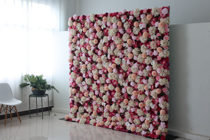 Red Roses And Pink Lasagna Daisies And Hydrangeas, Artificial Flower Wall Backdrop