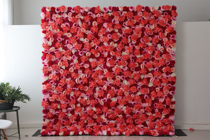 Red Roses And Rosy Hydrangeas And Pink Peonies, Artificial Flower Wall Backdrop