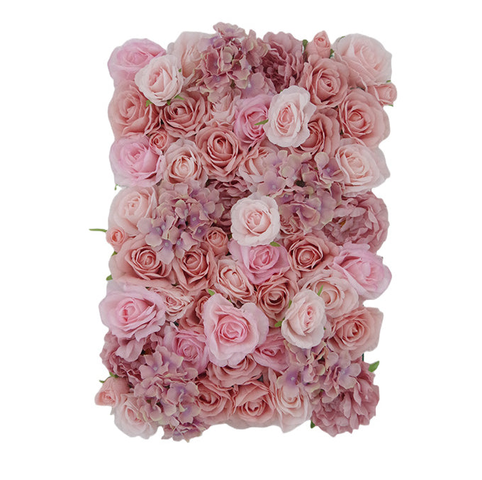 Retro Gray Pink Roses And Hydrangeas With Green Leaves, Artificial Flower Wall Backdrop