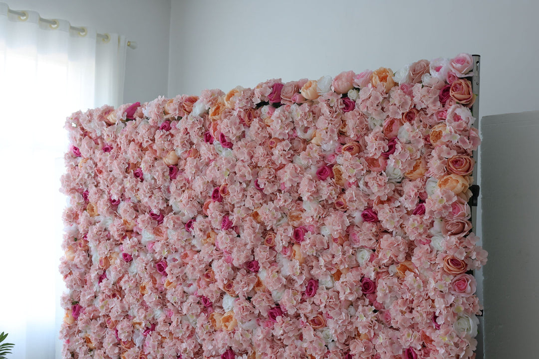 Rose And Pink Roses And Pink Hydrangeas, Artificial Flower Wall, Wedding Party Backdrop