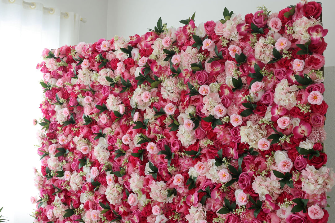 Rose Roses And Pink Hydrangeas And Green Leaves, Artificial Flower Wall Backdrop