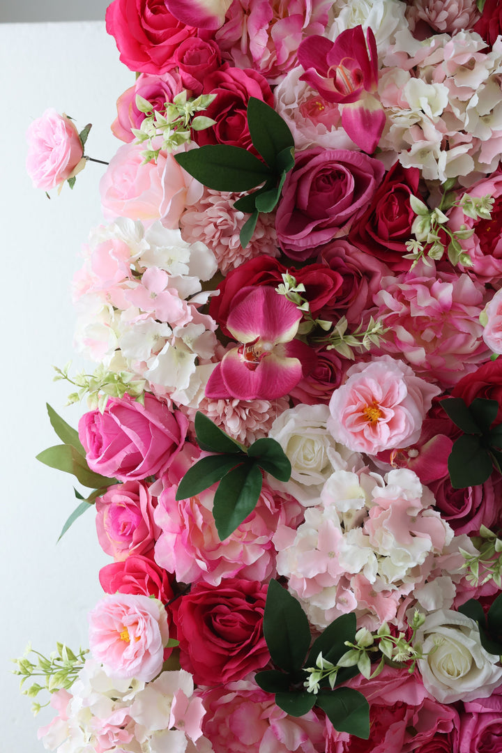 Rose Roses And Pink Hydrangeas And Green Leaves, Artificial Flower Wall Backdrop