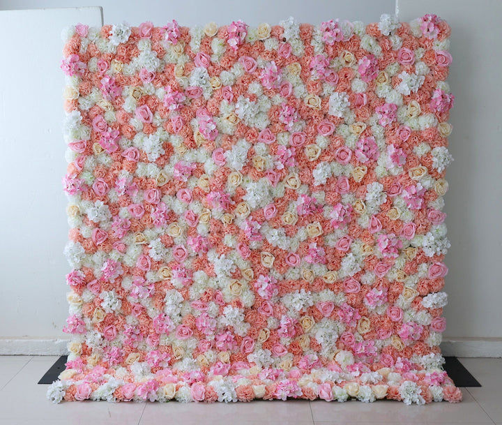 Roses And Hydrangeas In Pink And Beige, Fabric Backing Artificial Flower Wall