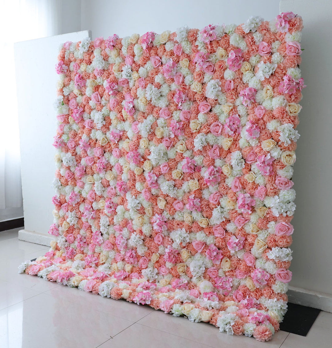 Roses And Hydrangeas In Pink And Beige, Fabric Backing Artificial Flower Wall
