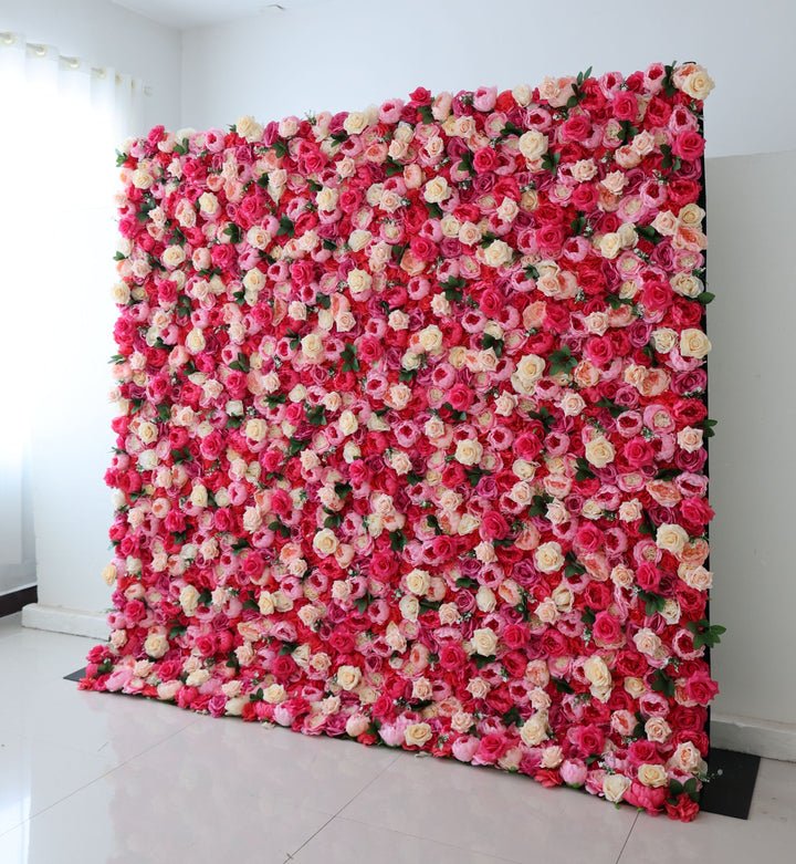 Roses And Peony In Magenta And Pink, 3D, Fabric Backing Artificial Flower Wall