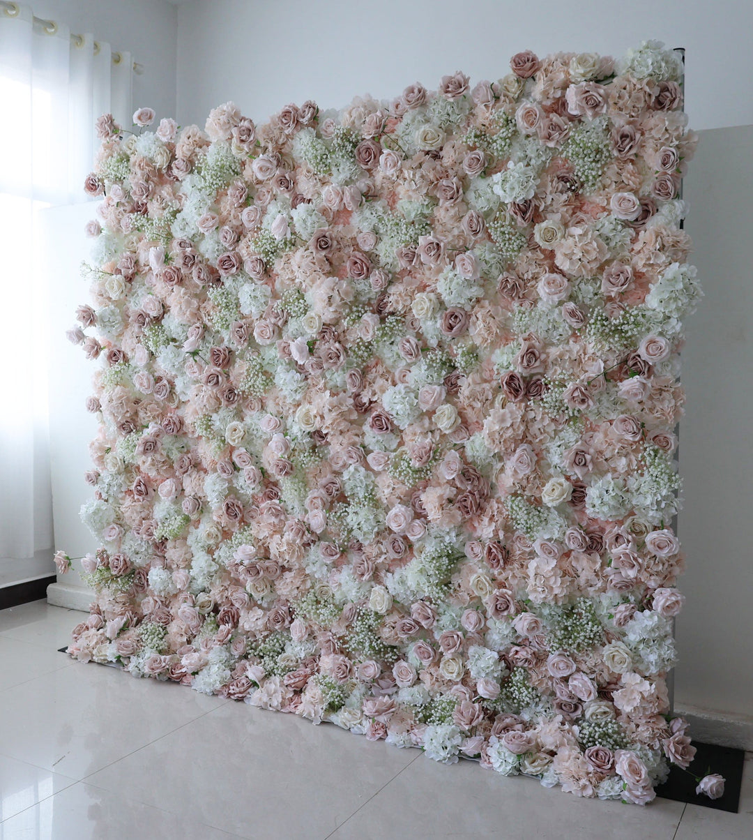 Roses, Hydrangeas, And Gypsophila In Pink And Beige, 3D, Artificial Flower Wall