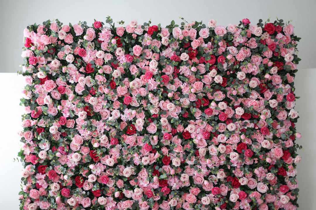 Roses Are And Pink Roses And Green Leaves, Artificial Flower Wall Backdrop