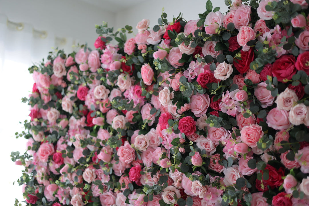 Roses Are And Pink Roses And Green Leaves, Artificial Flower Wall Backdrop