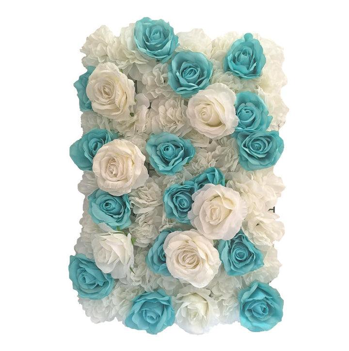 Tiffany Blue And White Roses With White Hydrangeas, Artificial Flower Wall Backdrop