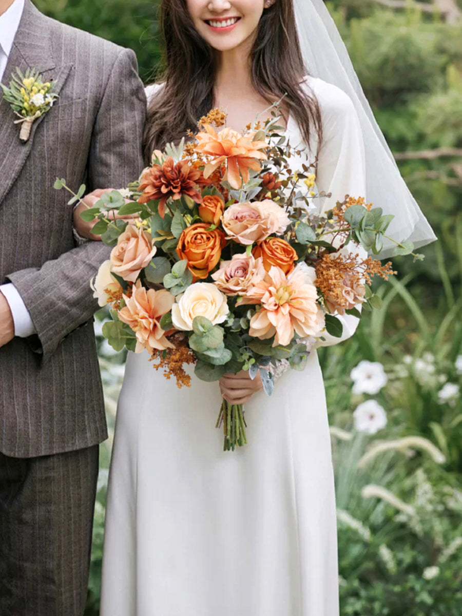 Retro Rose Wedding Bridal Bouquet Flowers, Diy Artificial Wedding Flowers