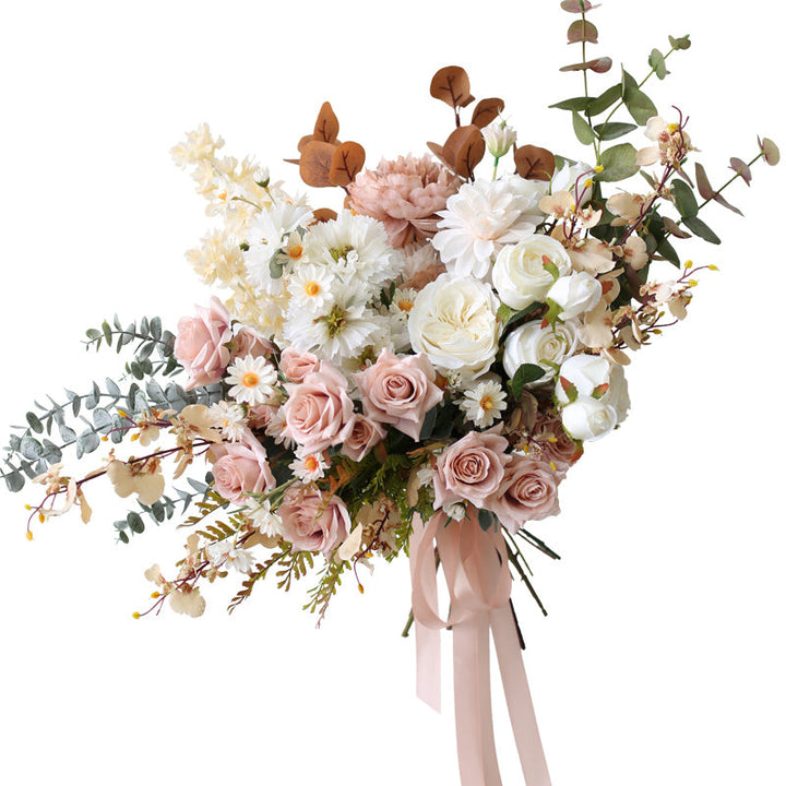 Pink Rose Wedding Bridal Bouquet Flowers, Diy Artificial Wedding Flowers