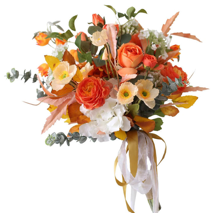 Orange Rose Wedding Bridal Bouquet Flowers, Diy Artificial Wedding Flowers
