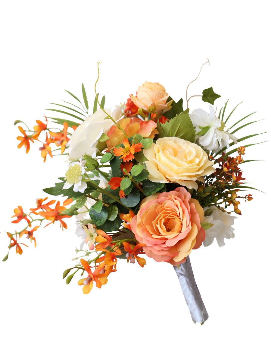 Orange Rose Wedding Bridal Bouquet Flowers, Diy Artificial Wedding Flowers