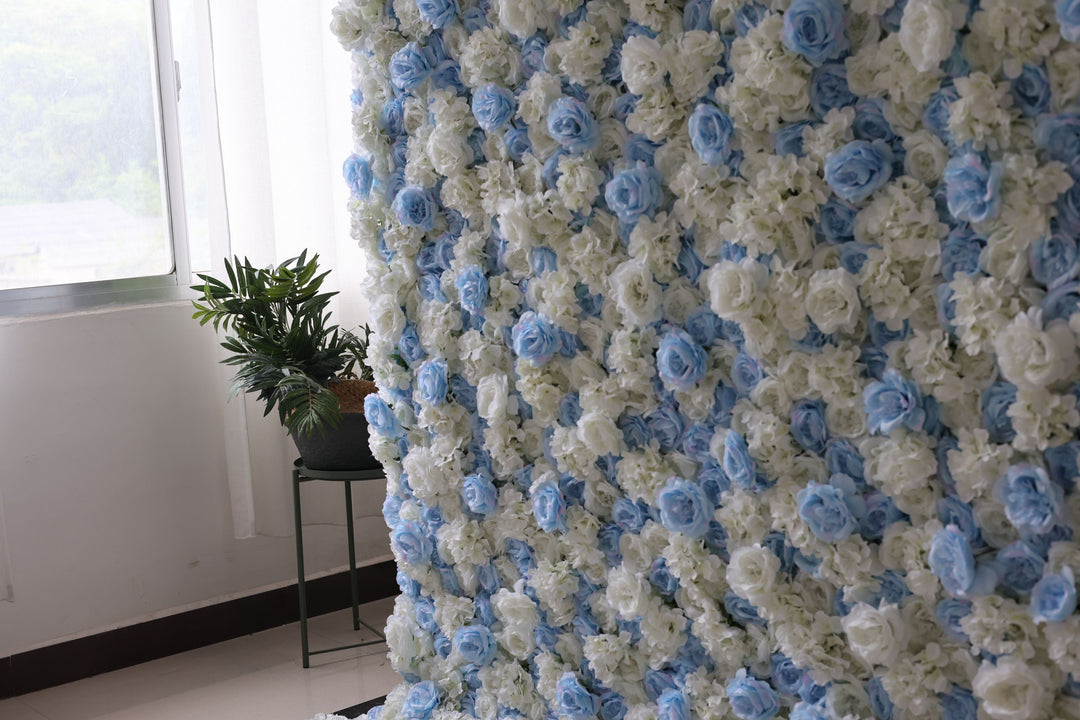 White And Blue Roses, Artificial Flower Wall, Wedding Party Backdrop