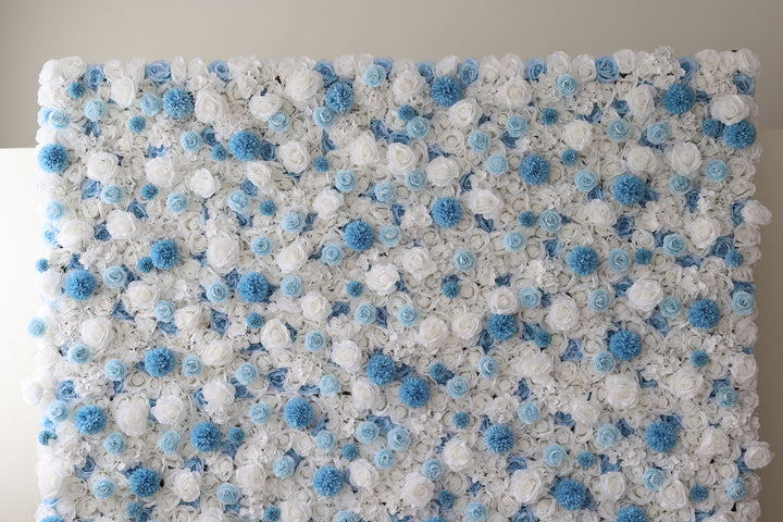 White And Blue Roses And Blue Lasagna Chrysanthemums, Artificial Flower Wall Backdrop