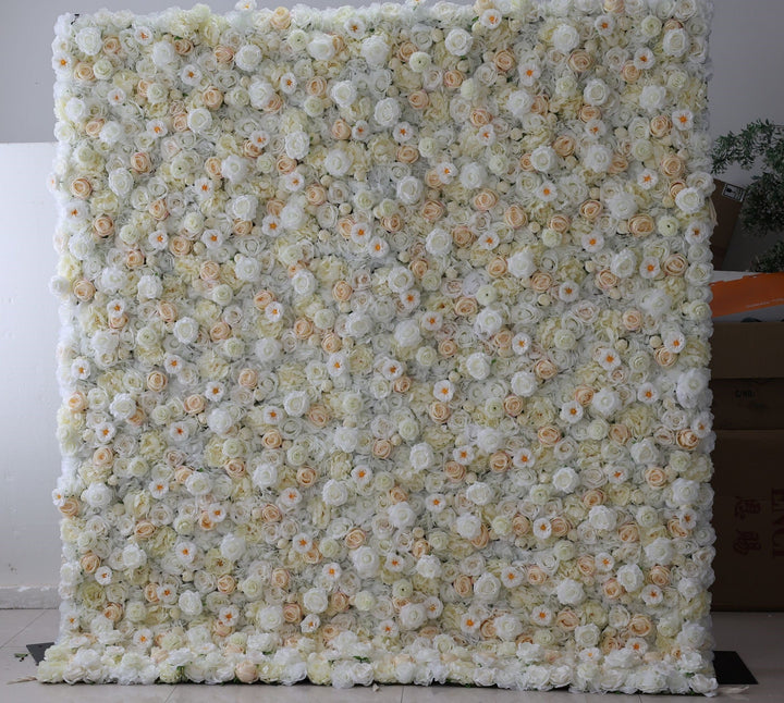 White And Light Yellow Roses, Artificial Flower Wall, Wedding Party Backdrop