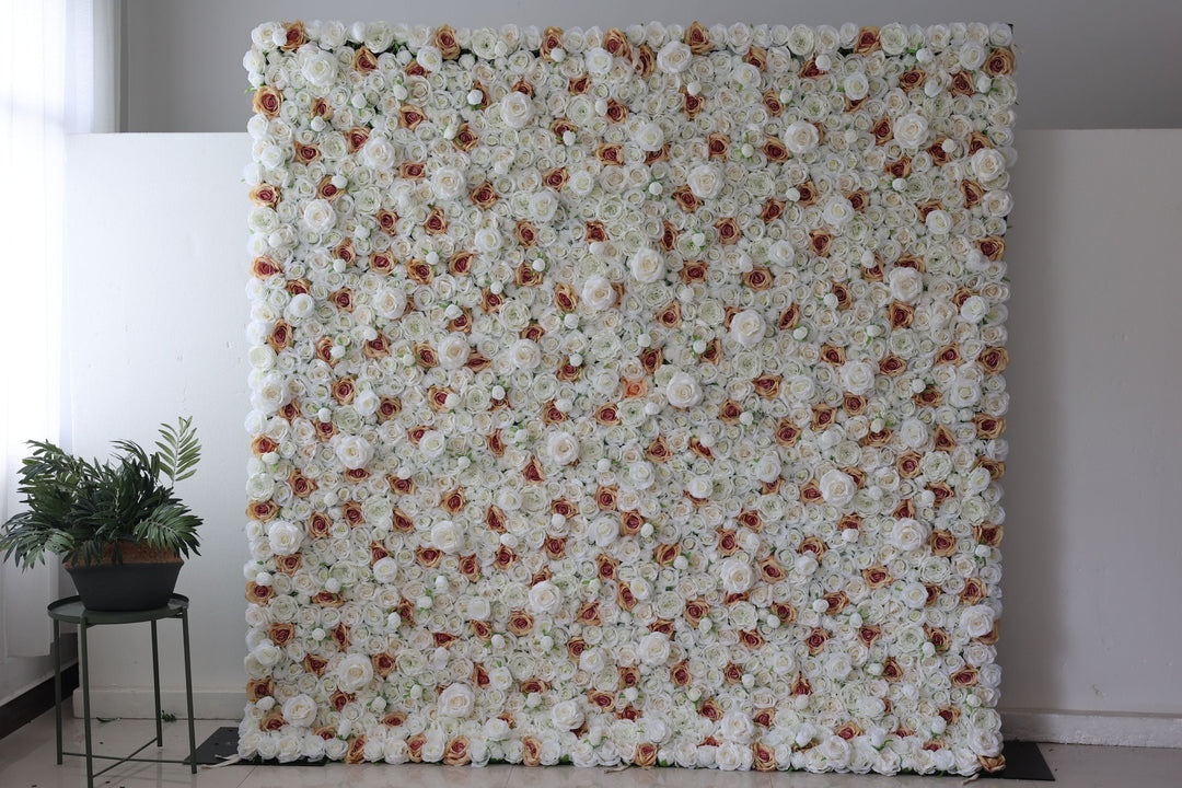 White And Champagne Roses, Artificial Flower Wall, Wedding Party Backdrop