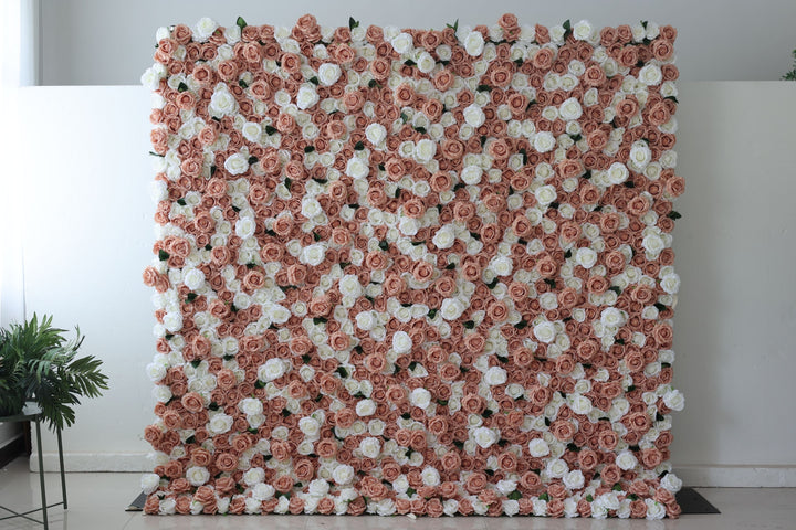 White And Pink Roses And Green Leaves, Artificial Flower Wall, Wedding Party Backdrop