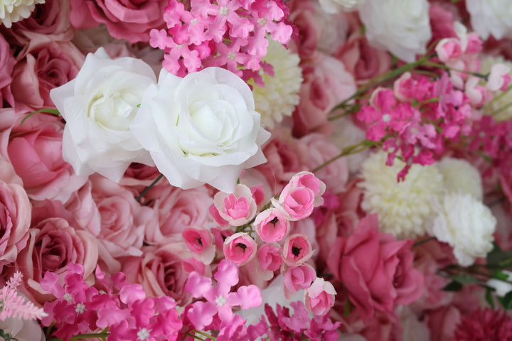 White And Pink Roses And Lasagna Daisies, Artificial Flower Wall, Wedding Party Backdrop