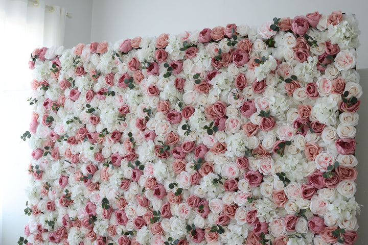 White And Pink Roses And Peonies And Hydrangeas, Artificial Flower Wall Backdrop