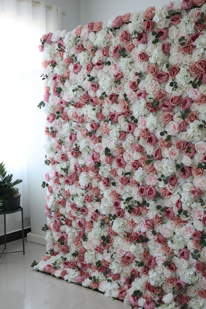 White And Pink Roses And Peonies And Hydrangeas, Artificial Flower Wall Backdrop