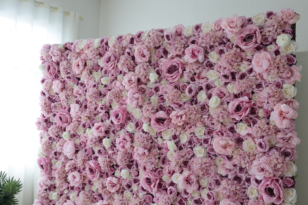 White And Purple Roses And Purple Hydrangeas, Artificial Flower Wall Backdrop
