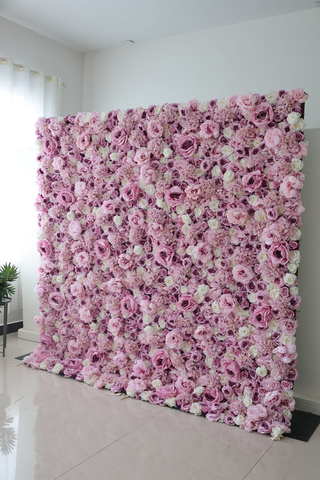 White And Purple Roses And Purple Hydrangeas, Artificial Flower Wall Backdrop