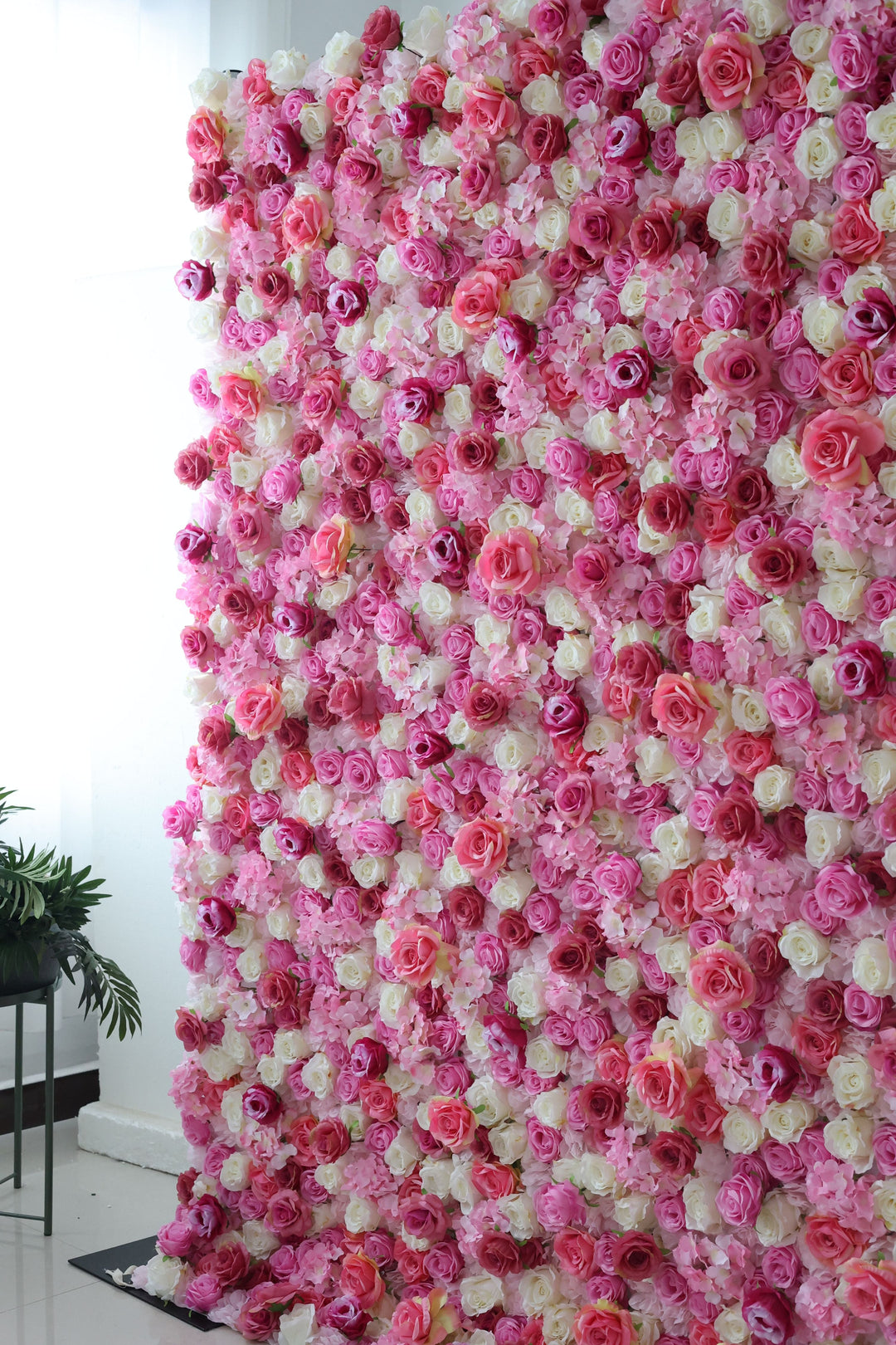 White And Rose Roses And Pink Roses And Hydrangeas, Artificial Flower Wall Backdrop