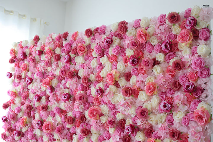 White And Rose Roses And Pink Roses And Hydrangeas, Artificial Flower Wall Backdrop