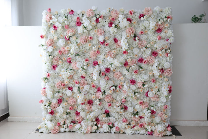 White Roses And Pink Hydrangeas, Artificial Flower Wall Backdrop